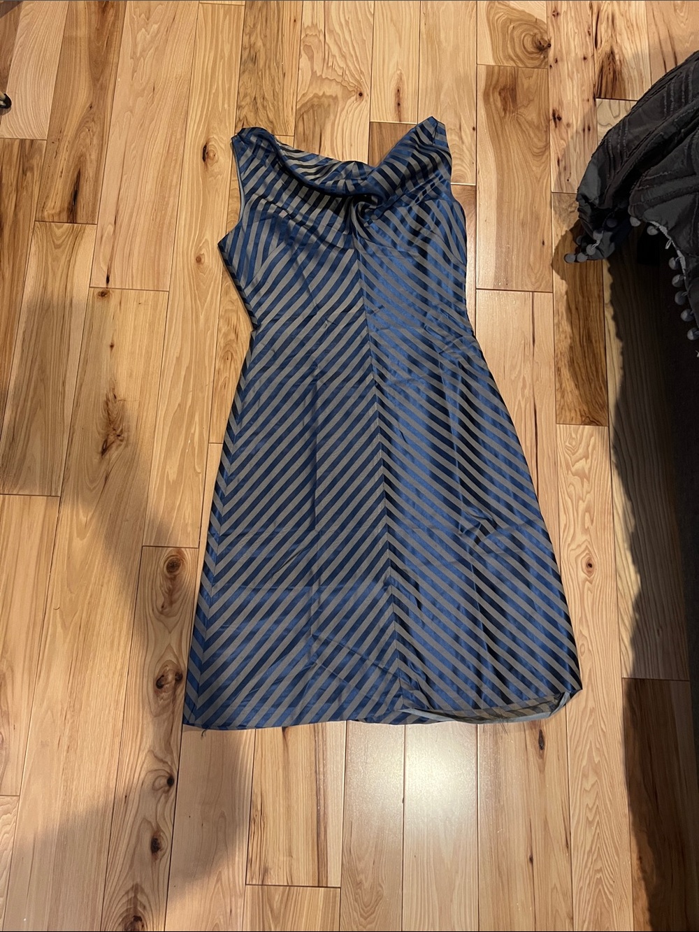 Tocca Navy and Black Striped Midi Dress